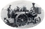 STEAM TRACTOR WITH  OPERATOR AT STEERING WHEEL REAL PHOTO POCKET MIRROR C. 1930S.