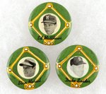 YELLOW BASEPATH 1956 BUTTONS: MATTHEWS, MUSIAL, SNIDER IN HIGH GRADE CONDITION.