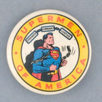 “SUPERMEN OF AMERICA” BRIEFLY USED 1947 CLUB BUTTON FROM HAKE COLLECTION & CPB.