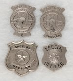 SESQUI CENTENNIAL 1926 POLICE BADGE #2, POLICE SURGEON BADGE AND (2) SPECIAL OFFICER BADGES.