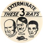 WWII CLASSIC "3 RATS" ANTI-AXIS BUTTON IN THE RARELY SEEN LARGE 3.5" SIZE.