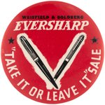 SEATTLE JEWELERS' "EVERSHARP" SALE BUTTON WITH PEN & MECHANICAL PENCIL AS ICONIC "V" FOR VICTORY.