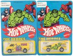 "HOT WHEELS - THE HEROES" 1978 CARDED SET FEATURING MARVEL COMICS SUPERHEROES.