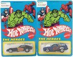 "HOT WHEELS - THE HEROES" 1978 CARDED SET FEATURING MARVEL COMICS SUPERHEROES.