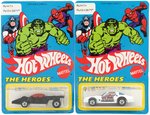 "HOT WHEELS - THE HEROES" 1978 CARDED SET FEATURING MARVEL COMICS SUPERHEROES.