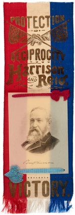 "HARRISON & REID PROTECTION RECIPROCITY VICTORY" 1892 RIBBON WITH CELLO. PORTRAIT.