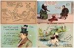 FOUR HUGHES CARTOON POSTCARDS INCLUDING TEDDY ROOSEVELT REFERENCES.