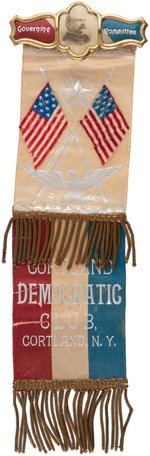 CLEVELAND "CORTLAND DEMOCRATIC CLUB" 1892 NEW YORK RIBBON BADGE.