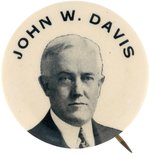 "JOHN W. DAVIS" BOLD AND RARE PORTRAIT BUTTON HAKE #28.