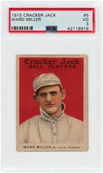 1915 CRACKER JACK WARD MILLER #5 PSA VG 3.