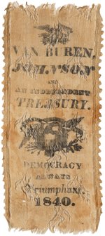 RARE VAN BUREN/JOHNSON "DEMOCRACY ALWAYS TRIUMPHANT" 1840 RIBBON.