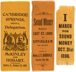 TRIO OF McKINLEY "SOUND MONEY" SINGLE DAY EVENT RIBBONS.