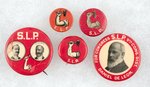 SOCIALIST LABOR PARTY BUTTONS INCLUDING De LEON AND 1908 GILLHAUS MUNRO JUGATE.