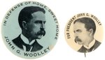 JOHN G. WOOLLEY 1900 PROHIBITION PARTY BUTTON PAIR INCLUDING RARE BLUE COLOR AND SLOGAN.