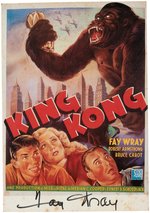 FAY WRAY SIGNED "KING KONG" POSTCARD & "MYSTERY" MAGAZINE WITH KONG CONTENT.