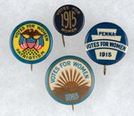 FOUR WOMEN'S SUFFRAGE 1915 BUTTONS.