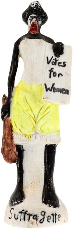 WOMEN'S SUFFRAGE "SUFFRAGETTE" SATIRICAL BISQUE FIGURINE.