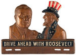 UNCLE SAM SAYS “DRIVE AHEAD WITH ROOSEVELT” COMPOSITION 1936 LICENSE PLATE.