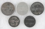 BRYAN MONEY FIVE SATIRICAL "ONE DIME" TOKENS.