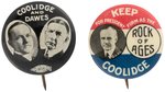 COOLIDGE/DAWES JUGATE AND "ROCK OF AGES" BUTTON PAIR.