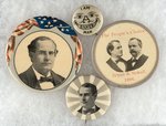 FOUR BRYAN 1896 CAMPAIGN ITEMS INCLUDING BUTTONS AND "THE PEOPLE'S CHOICE" JUGATE.