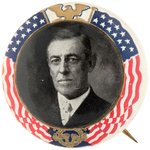 WILSON C.1916 AMERICAN FLAG MOTIF PORTRAIT BUTTON UNLISTED IN HAKE.