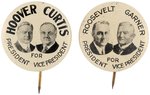 HOOVER/CURTIS & ROOSEVELT/GARNER PAIR OF 1932 LITHO JUGATE BUTTONS.