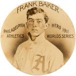 "FRANK BAKER - PHILADELPHIA ATHLETICS - HERO 1911 WORLD SERIES" BASEBALL POCKET MIRROR .