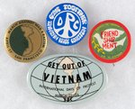 FOUR ANTI-VIETNAM WAR BUTTONS INCLUDING "INTERNATIONAL DAYS OF PROTEST".