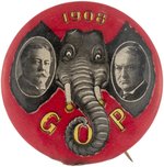 TAFT/SHERMAN ELEPHANT EARS "1908 G.O.P." JUGATE BUTTON HAKE #7.