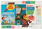 POST "SUPER SUGAR CRISP" FILE COPY CEREAL BOX FLAT WITH "FLYING SAUCER" PREMIUM.