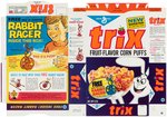 GENERAL MILLS "TRIX FRUIT-FLAVOR CORN PUFFS" FILE COPY CEREAL BOX FLAT WITH "RABBIT RACER" OFFER.