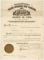 JAMES M. COX SIGNED ASHTABULA COUNTY TREASURER COMMISSION DOCUMENT.