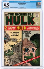 "INCREDIBLE HULK" #4 NOVEMBER 1962 CGC 4.5 VG+.