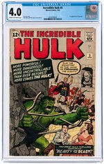 "INCREDIBLE HULK" #5 JANUARY 1963 CGC 4.0 VG.