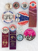 SPACE BUTTONS (11) SPANNING "AMERICA'S FIRST ASTRONAUT" 1961 UP TO CHALLENGER DISASTER 1986