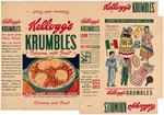 KELLOGG'S "KRUMBLES" FILE COPY CEREAL BOX FLAT PAIR WITH "AROUND-THE-WORLD" CUT-OUT DOLLS.