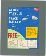 POST "GEMINI CAPSULE AND SPACE WALKER IN ORBIT" CEREAL BOX BACK PREMIUM PROTOTYPE ORIGINAL ART LOT.