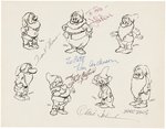 SEVEN DWARFS PRINT SIGNED BY SIX EARLY DISNEY ANIMATORS.