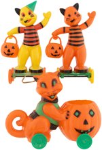 ROSBRO ROSEN HALLOWEEN CATS & JACK-O-LANTERN PUMPKINS CANDY CONTAINERS/TOYS TRIO.