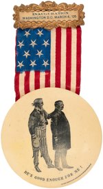 FAMOUS ROOSEVELT/UNCLE SAM ILLUSTRATION ON 6.25” INAUGURAL RIBBON BADGE.