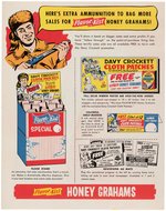 "DAVY CROCKETT CLOTH PATCHES" PREMIUM SET WITH RETAILER'S LETTER, FOLDER & ADVERTISING SIGN.