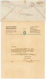 MACFADDEN PUBLICATIONS LETTER APOLOGIZING FOR LACK OF SUPERMAN PINS.