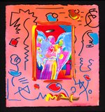 PETER MAX "ANGEL WITH HEART" FRAMED & SIGNED COLLAGE ORIGINAL ART.