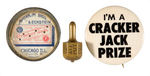 CRACKER JACK TWO EARLY GIVE-AWAYS AND UNUSUAL 1960s BUTTON.