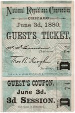 GARFIELD 1880 CHICAGO "NATIONAL REPUBLICAN CONVENTION" TICKET STUB.