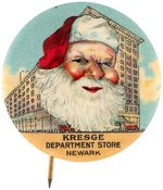 SANTA BIG IMAGE SUPERIMPOSED ON KRESGE'S NEWARK DEPARTMENT STORE 1.5" RARE BUTTON.