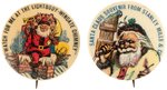 SANTA ON ROOF TOP AND TELEPHONE BUTTON PAIR WITH RARE IMPRINTS BY KEYSTONE BADGE, READING, PA.