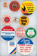 FORD BUTTONS: TRACTORS (3), FORD VOLUNTEER FIREMAN (1), TRUCKS (6).