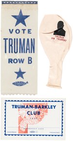 TRUMAN BALLOON, ARM BAND, JUGATE LICENSE PLATE, CARD & RIBBON.